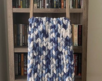 Multicolor Blue Chunky Blanket, chunky knit throw, soft Chenille chunky blanket and throw, Couch throw, handmade