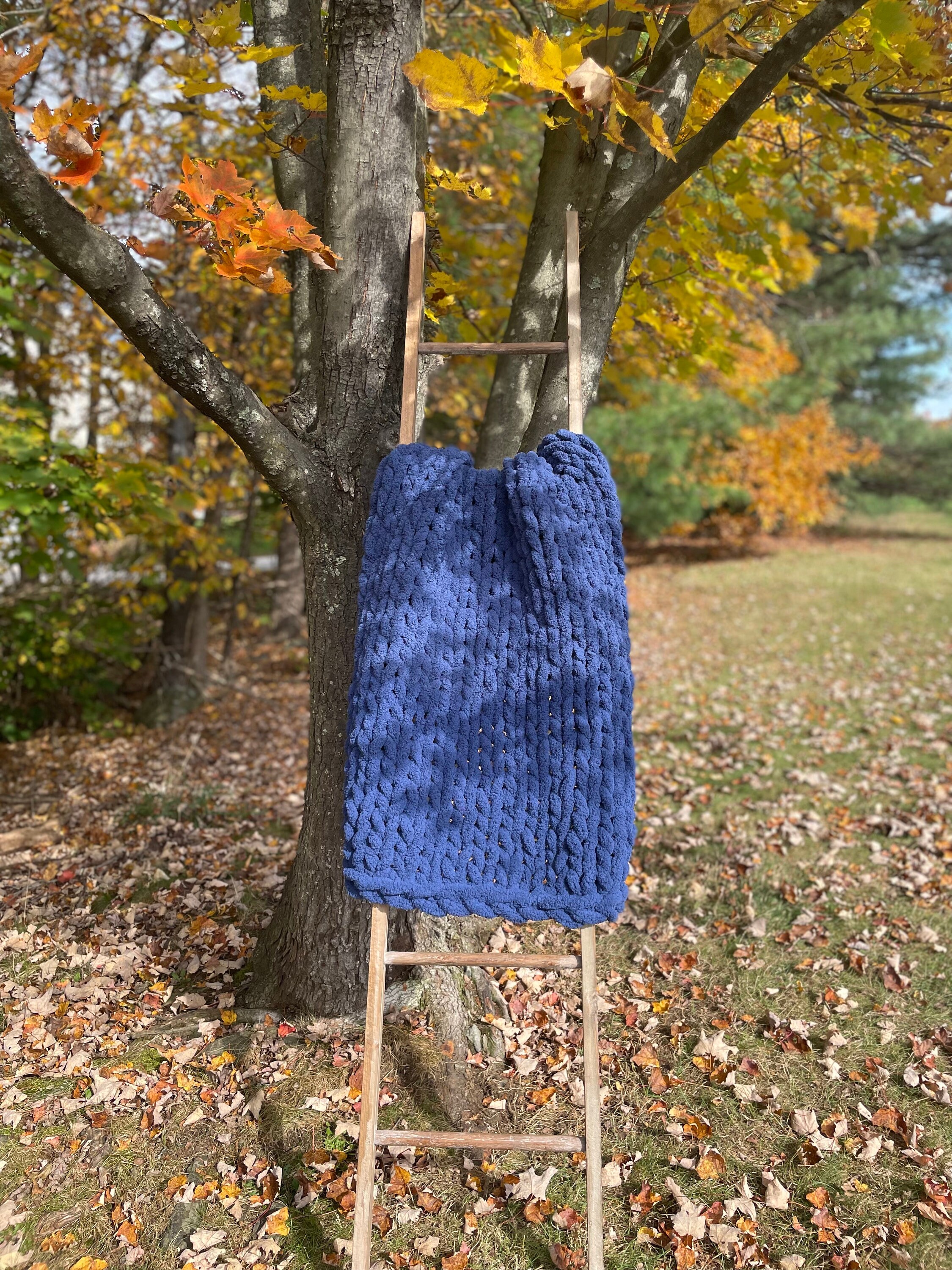 Knitted navy throw new arrivals