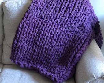 Purple Chunky Knit Blanket, Throw Blanket, Small to Large Sizes and Free UPS Shipping