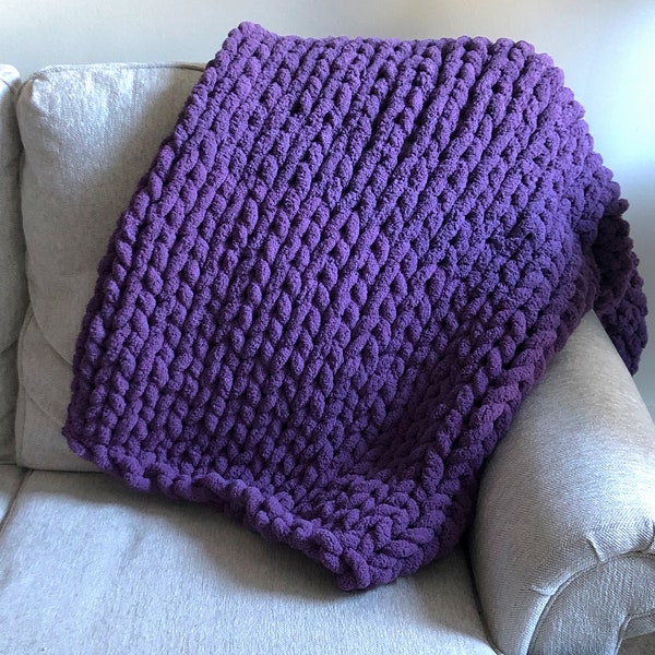 Purple Knit Blanket Etsy