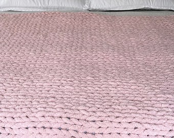 Soft Baby Pink Chunky Knit Blanket, Throw Blanket, Small to Large Sizes and Free Shipping