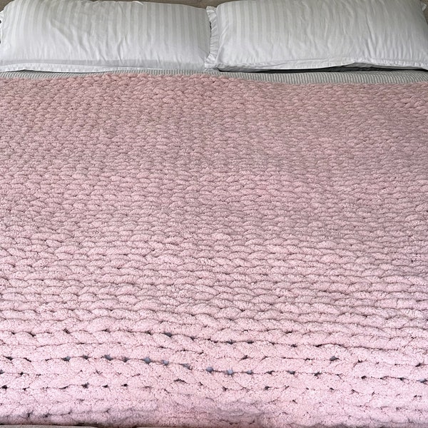 Pink Chunky Knit Blanket Etsy