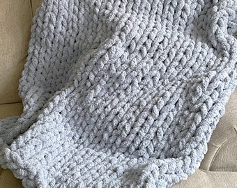 Baby Blue Chunky Knit Blanket, Throw Blanket, Small to Large Sizes and Free Shipping