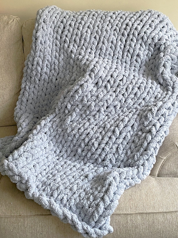 Baby Blue Chunky Knit Blanket Throw Blanket Small to Large Sizes