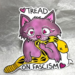 Tread on Fascism vinyl sticker, Anarchocat Sticker