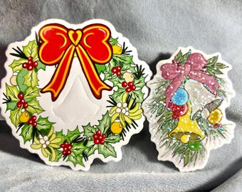 Christmas Wreath & Bell Stickers, Festive Holiday Vinyl Stickers, Hand-Drawn Christmas Stickers