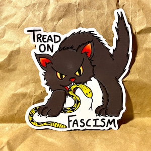 Tread on Fascism vinyl sticker, Anarchocat Sticker