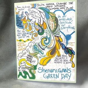 Green Day, Shenanigans, Cartão de felicitações desenhado à mão, em branco por dentro