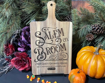 Salem Broom Company Vintage Cutting Board, Halloween Home Decor, Rustic Kitchen Decorations, Hocus Pocus Witchy Kitchen Decor, Charcuterie