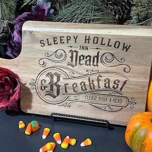 Sleepy Hollow Dead and Breakfast Vintage Cutting Board, Spooky Halloween Kitchen Decor, Vintage Witchy Pumpkin Decorations, Funny Halloween
