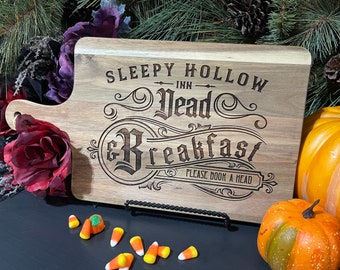 Sleepy Hollow Dead and Breakfast Vintage Cutting Board, Spooky Halloween Kitchen Decor, Vintage Witchy Pumpkin Decorations, Funny Halloween
