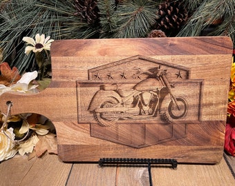 Motorcycle Engraved Cutting Board, Sturgis Motorcycle Rally, Motorcycles and Motorbike Gift Ideas, Garage Home Decor, Rustic Man Cave Decor