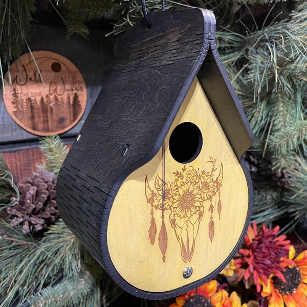 Teardrop Birdhouse - Sunflower and Skull Yellow Variant