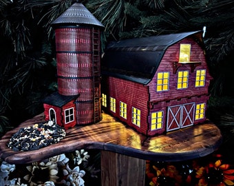 Rustic Barn Birdhouse and Silo Feeder