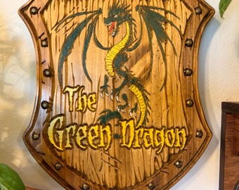 The Green Dragon- The Hobbit Pub Sign, Lord of the Rings Wall Decor, JRR Tolkien Fantasy Artwork, Middle Earth Home Decor, Book Lover Gift