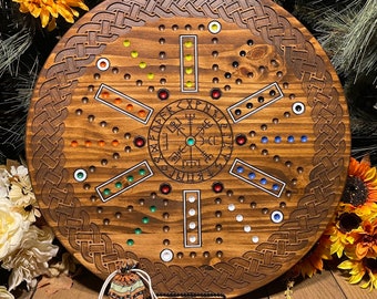 Heirloom Aggravation Board Game- Nordic Viking Compass, Wahoo and Carbles Game, Quality Decorative Wooden Family Game, Ice fishing Games
