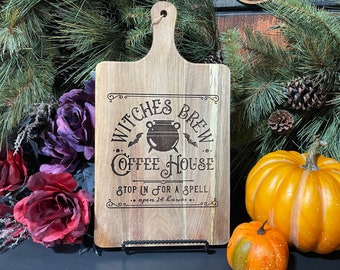 Witches Brew Coffee House Vintage Sign Cutting Board, Hocus Pocus Funny Sign, Spooky Witchy Kitchen Decor, Vintage Halloween Decorations
