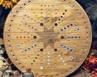 Heirloom Aggravation Board Game- Lakota Star Quilt, Wahoo and Carbles Game, Quality Decorative Wooden Family Board Game, Ice fishing Games