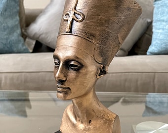 Egyptian Nefertiti Bust Replica - Hand Painted - Antique Gold