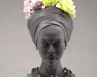 Afrocentric Woman Face Planter - Desk Planter, African Bust, Cozy Room Decor, Black Flower Planter, paintable figures