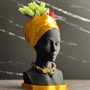 Gold Ebony Woman Face Succulent Afrocentric Planter