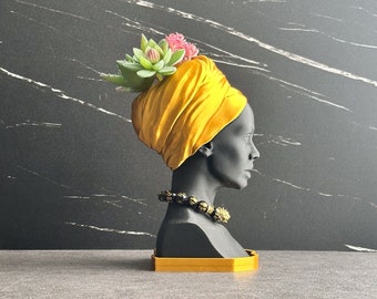 Gold Ebony Woman Face Succulent Planter – African American Plant Vase – Beautiful Black Woman Flower Pot - House Warming Gift