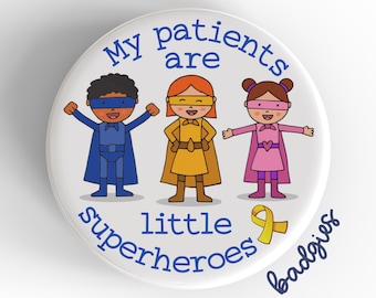 My Patients Are Little Superheroes badgie, badge reel cover, pediatric oncology nurse gift, childhood cancer awareness, yellow ribbon