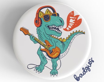 Dinosaur Playing Guitar badgie, dino badge reel add on, healthcare worker gift, urology nurse, public health, sports medicine, CST, student