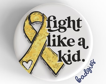 Fight Like A Kid badgie, badge reel cover, pediatric oncology nurse gift, childhood cancer awareness, yellow ribbon, peds hematology, kids
