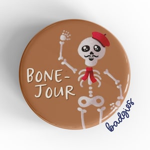 Bone-Jour badgie, skeleton badge reel cover, French, sports medicine doctor, orthopedic surgeon, ortho nurse gift, bones, orthopaedic RN