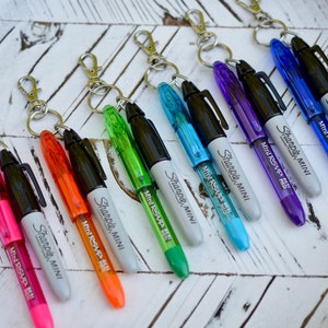 Sharpie Mini and RSVP Mini Ballpoint Pen with Lanyard Clip for badge reel, small marker and pen for ID, miniature marker, color nurse pen
