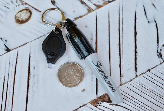 Mini LED Keychain Flashlight and Black Sharpie Mini for Badge Reel