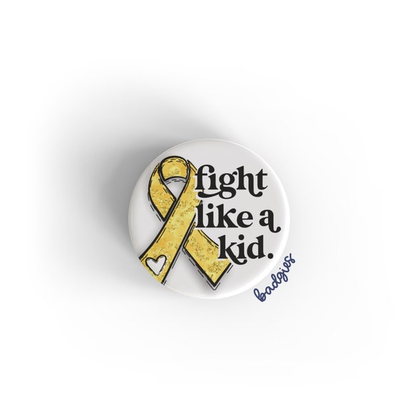 Fight Like A Kid badgie, badge reel cover, pediatric oncology nurse gift,  childhood cancer awareness, yellow ribbon, peds hematology, kids