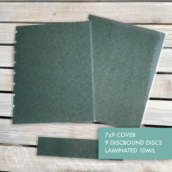 9x7 Disc Bound Planner Cover - Green Lizard - 9 Disc Planner - 10mil - Laminated Cover