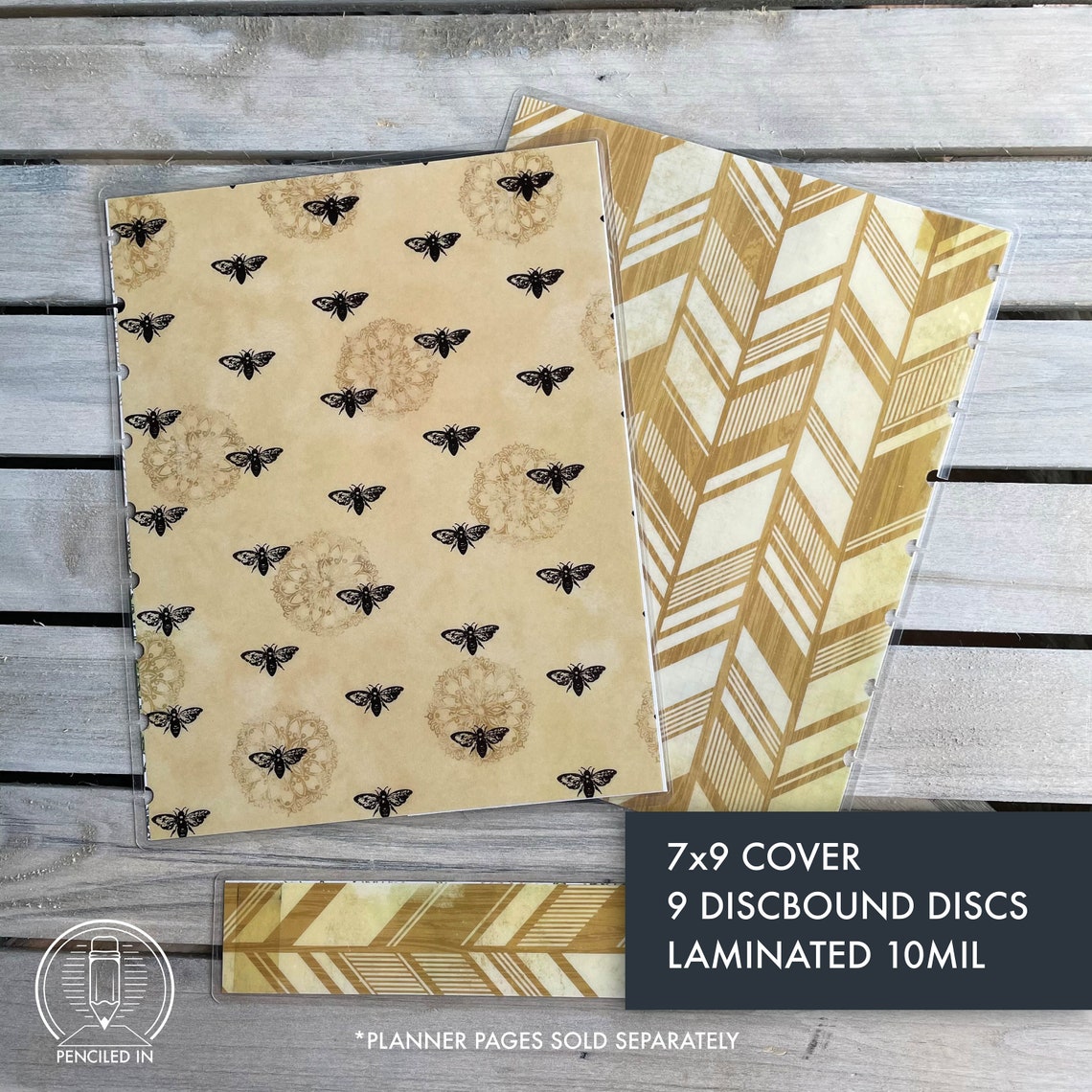 9x7 Disc Bound Planner Cover Bee With Woodprint 9 Disc Etsy