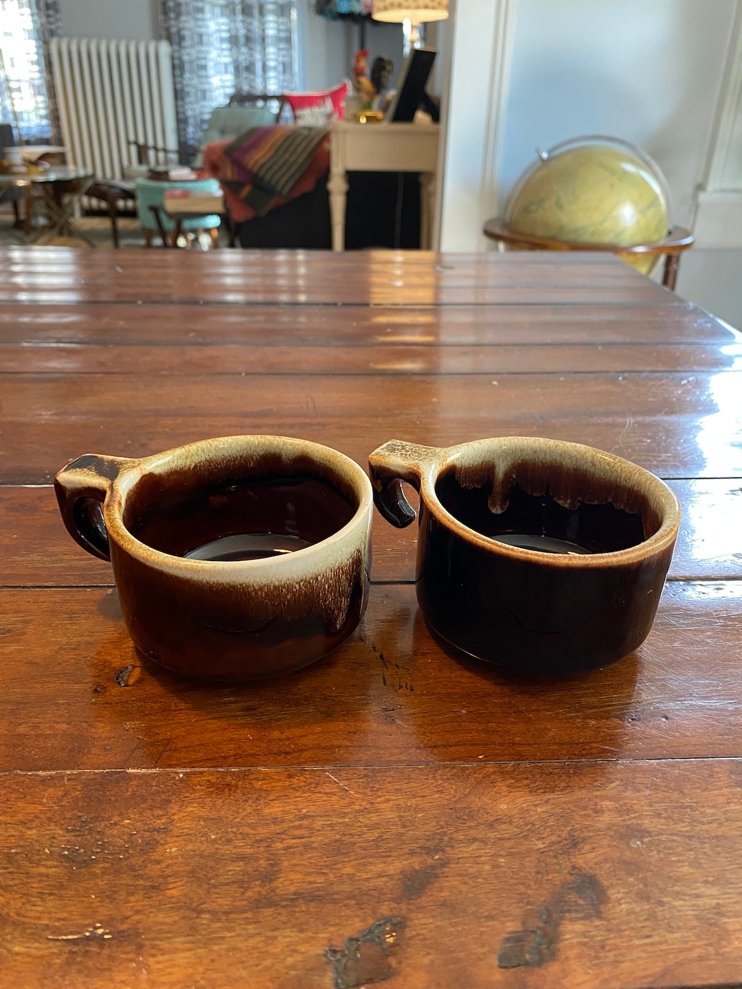 Set of Two Vintage Brown Drip Glaze Pottery Mugs Etsy
