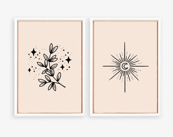 魔女風ウォールアートプリントセット | Celestial Boho Decor（デジタルダウンロード）