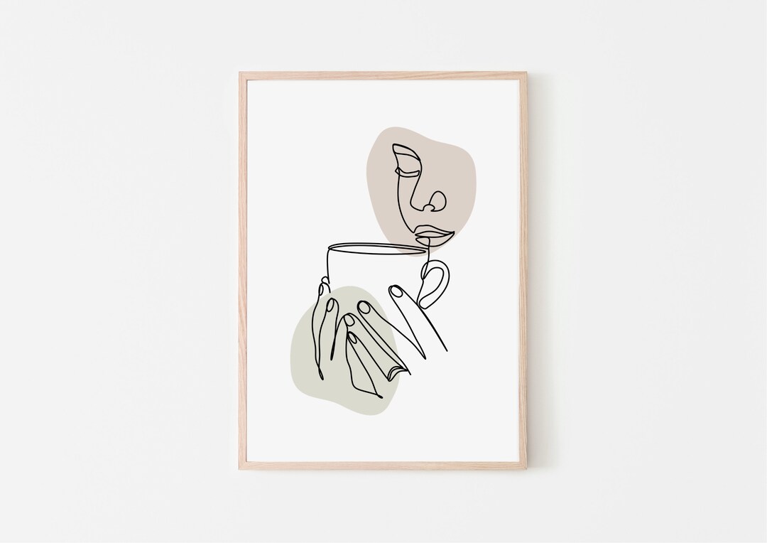 Coffee Cup Line Art Print | Minimalist Woman Portrait (digital File) - Etsy