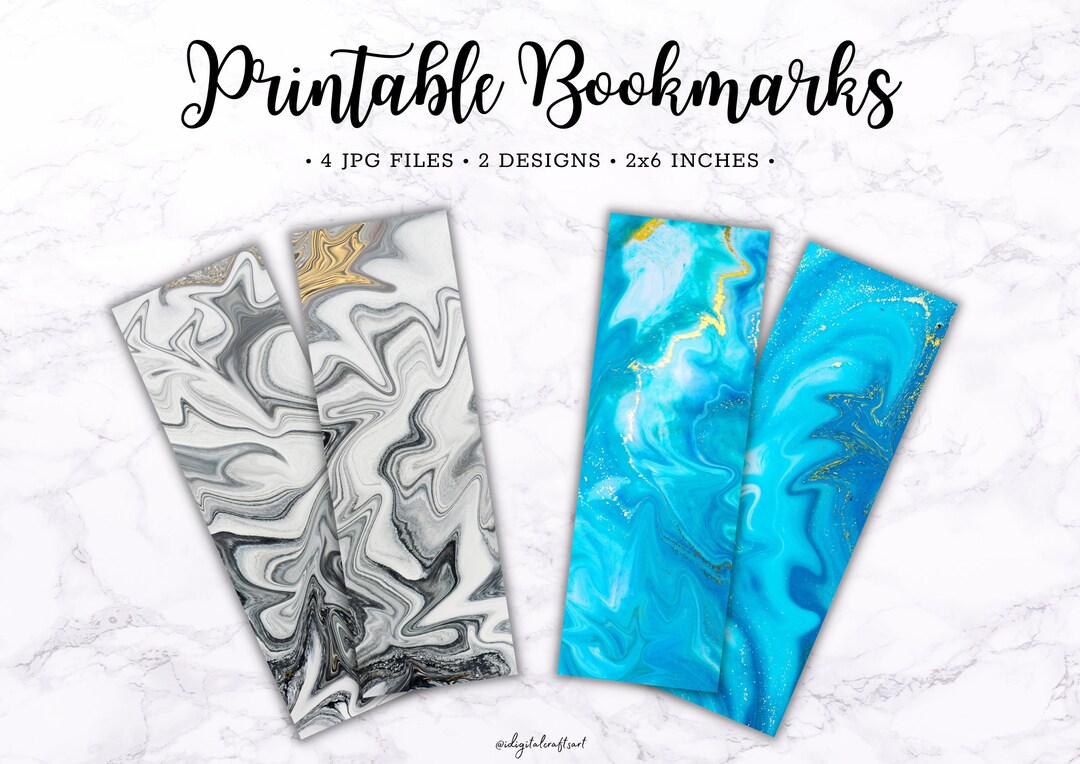 Marble Swirl Bookmarks | Printable Bookmarks Set of 4 | Printed Book ...