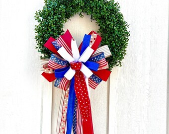 Extra Large Red, White and Blue Front Door Bow, Fourth of July Mailbox Bow Decor, Patriotic Stars and Stripes Front Porch Decoration,
