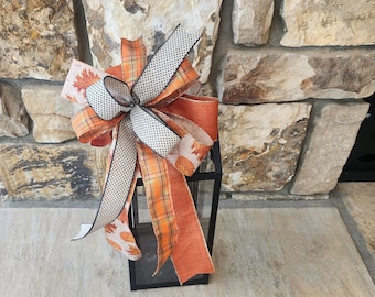 Fall Plaid Wreath Bow, Autumn Decor Bow, Rustic Tree Topper, Farmhouse Lantern Bow, Thanksgiving Basket Bow, Package Bow, Mailbox Accent