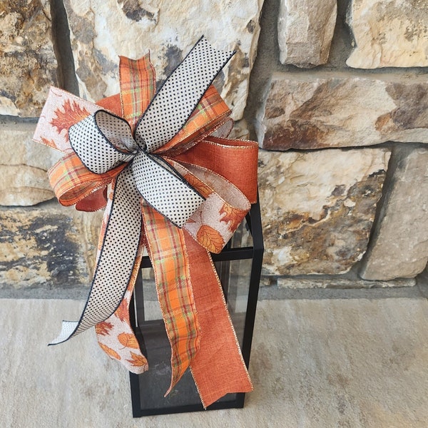 Fall Plaid Wreath Bow, Autumn Decor Bow, Rustic Tree Topper, Farmhouse Lantern Bow, Thanksgiving Basket Bow, Package Bow, Mailbox Accent