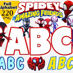 Spidey and his Amazing Friends Alphabet, Spidey Font, Spidey PNG Clipart, Spidey Numbers and Letters for Invitations Birthday shirt