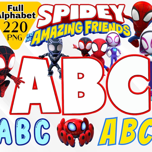 Spidey and his Amazing Friends Alphabet, Spidey Font, Spidey PNG Clipart, Spidey Numbers and Letters for Invitations Birthday shirt