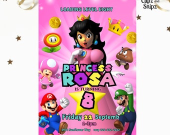 African American Princess Peach Birthday Invitation, Editable Mario Princess Peach Invitation, African American Girl Birthday, Super Mario