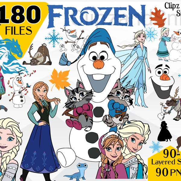 Frozen SVG Clipart PNG Olaf Elsa Anna Instant Digital Download Snowflakes Sven Kristoff for shirts printables iron on sublimation