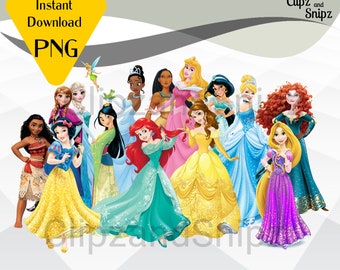 Princess PNG Clipart Instant Digital Download for iron on or print Snow White Elsa Cinderella Aurora Tiana Ariel Jasmine Rapunzel Belle