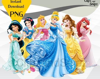 Princess PNG Clipart Instant Digital Download for iron on or print Cinderella Aurora Ariel Jasmine Belle Snow White