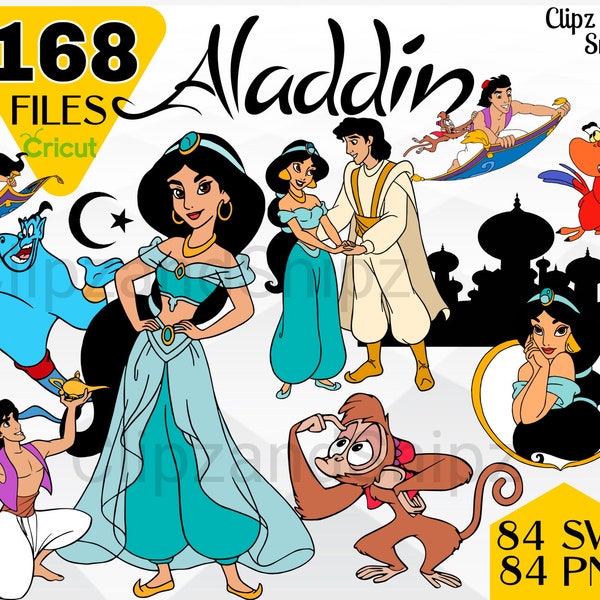 Aladdin Jasmine SVG PNG Clipart Layered files for Cricut cut print Silhouette Instant Digital Download Clipart sublimation Genie Princess