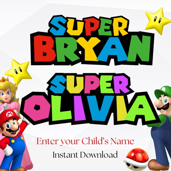 Editable Super Mario Name, Custom Mario Name PNG, Princess Peach Name, Mario Birthday Name, Personalized Mario Shirt, Girl Boy Mario PNG